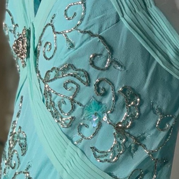 Aqua blue Cocktail Dress New Size Petite Large - Picture 7 of 10